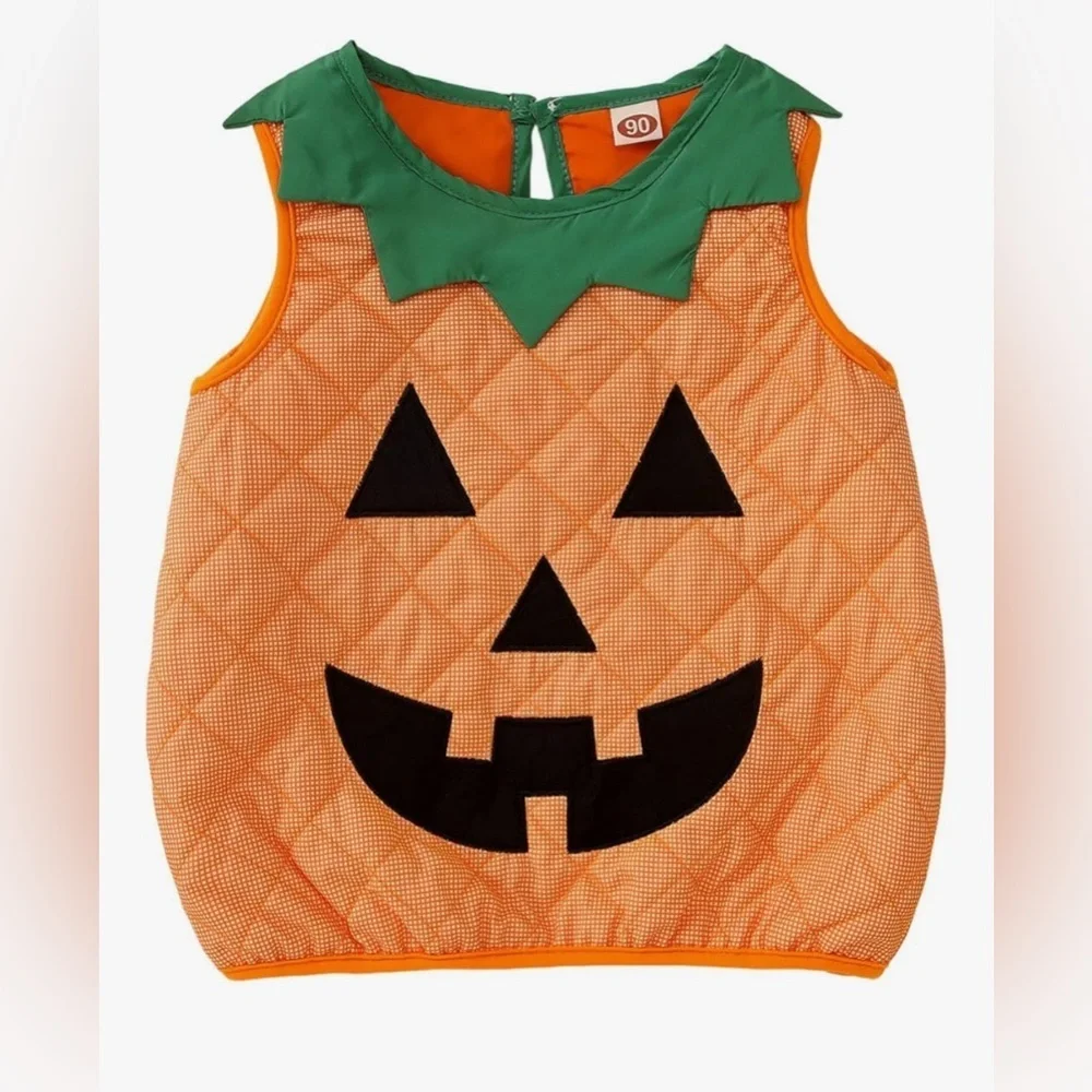 New- Green & Orange Pumpkin Jack-O'-Lantern Kids Costume Vest